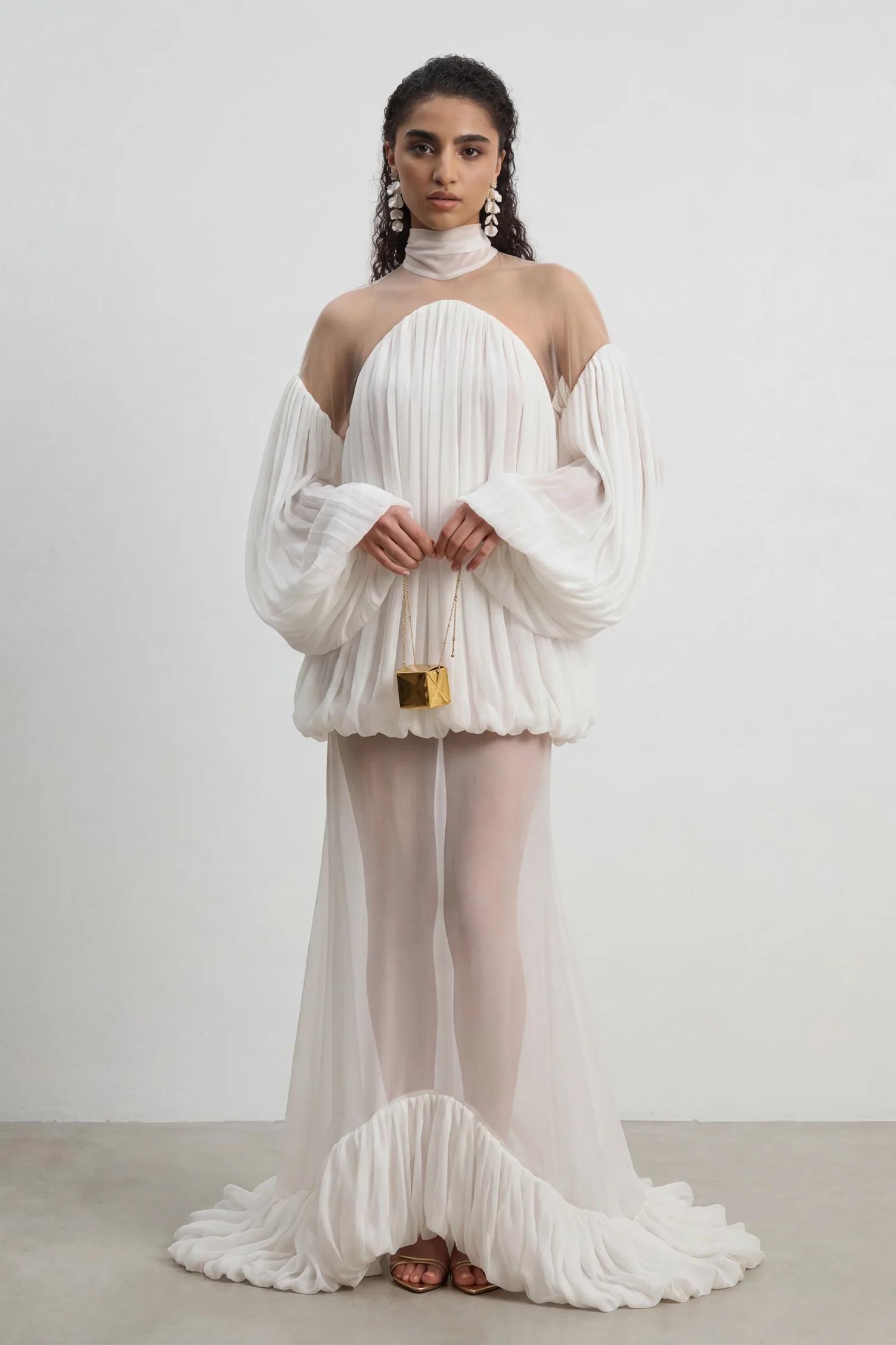 Chiffon See-Through Top & Ruffle Maxi Skirt Set