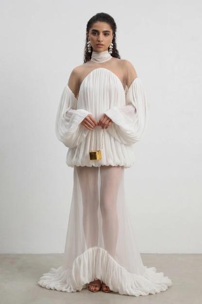 Chiffon See-Through Top & Ruffle Maxi Skirt Set