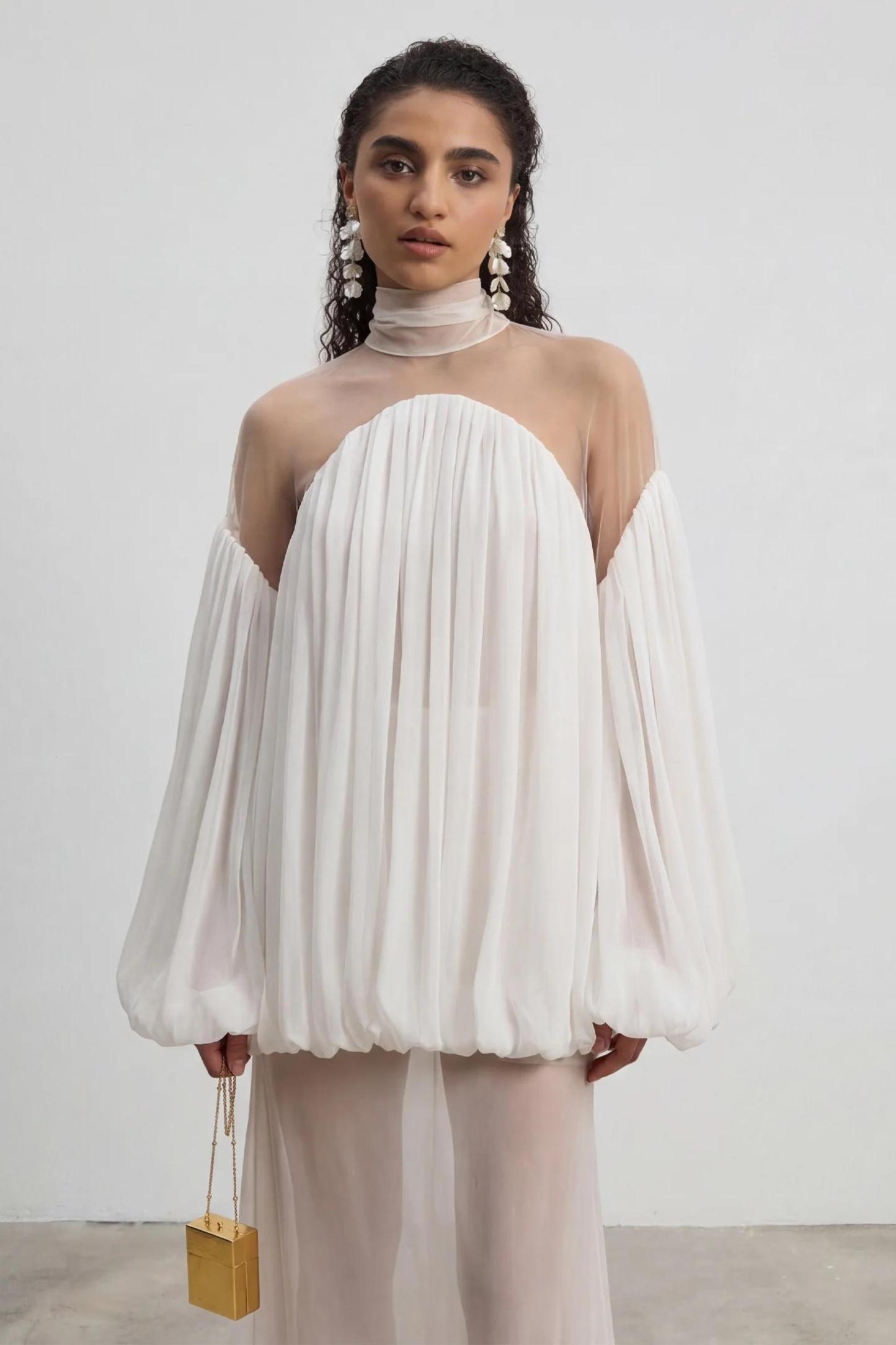 Chiffon See-Through Top & Ruffle Maxi Skirt Set