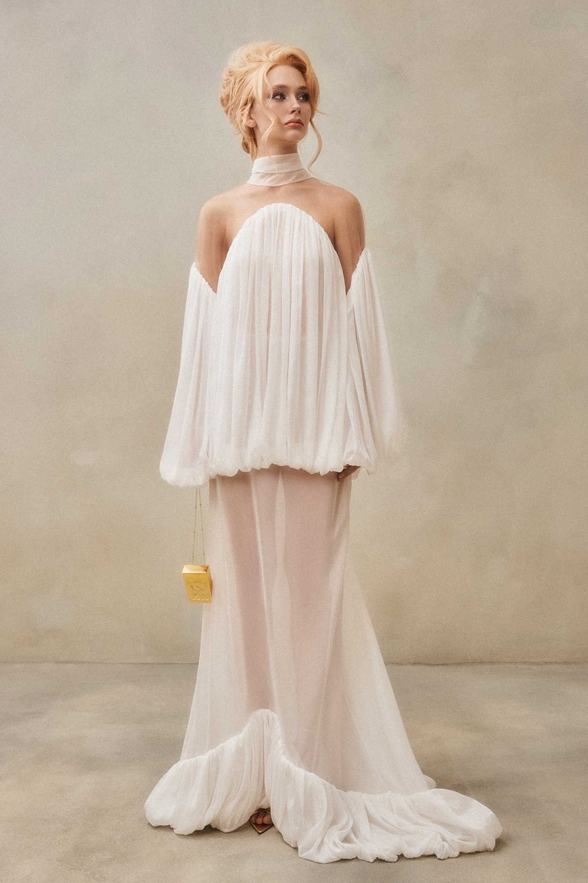 Chiffon See-Through Top & Ruffle Maxi Skirt Set