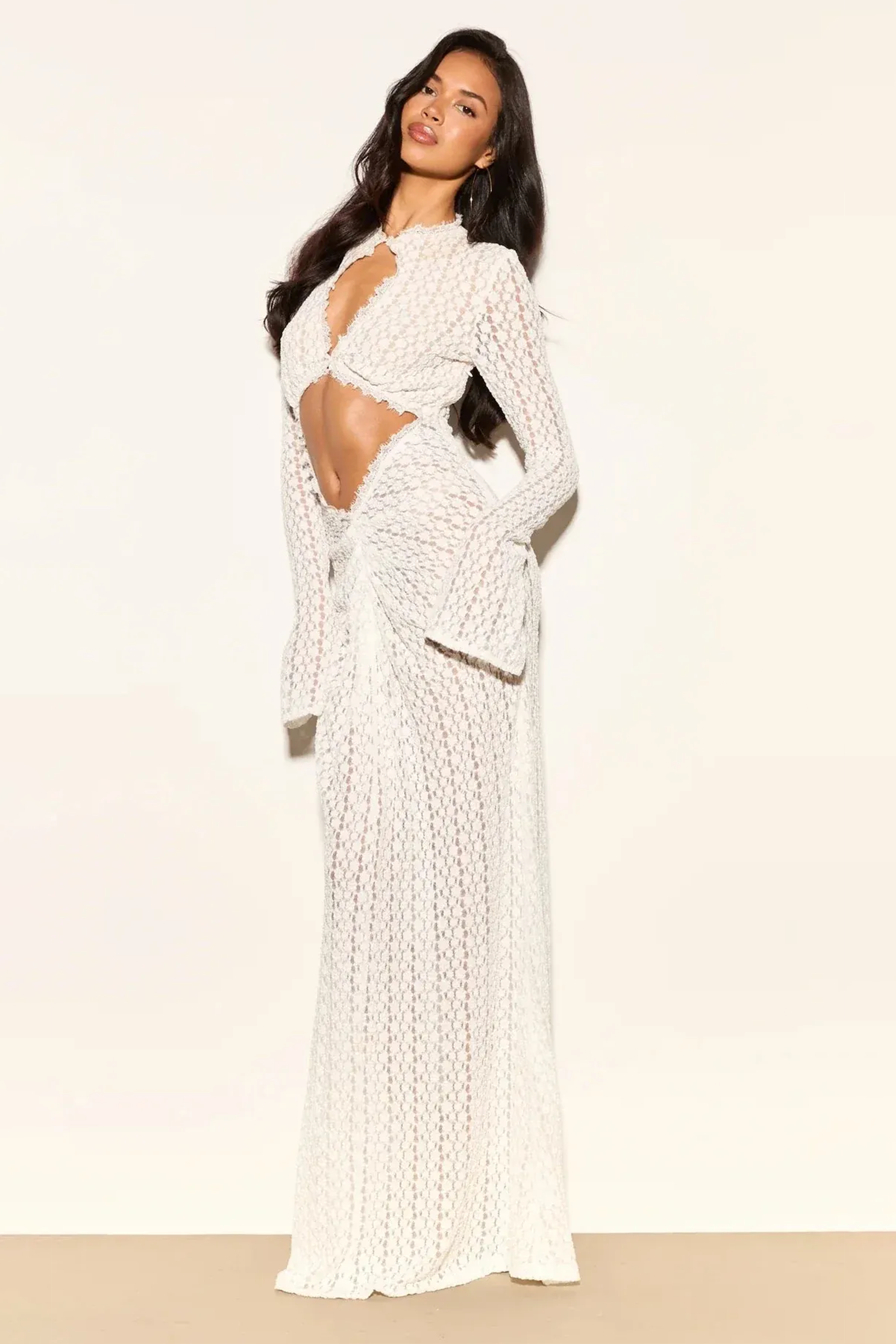 Lace Cut-Out Long Sleeve Maxi Dress