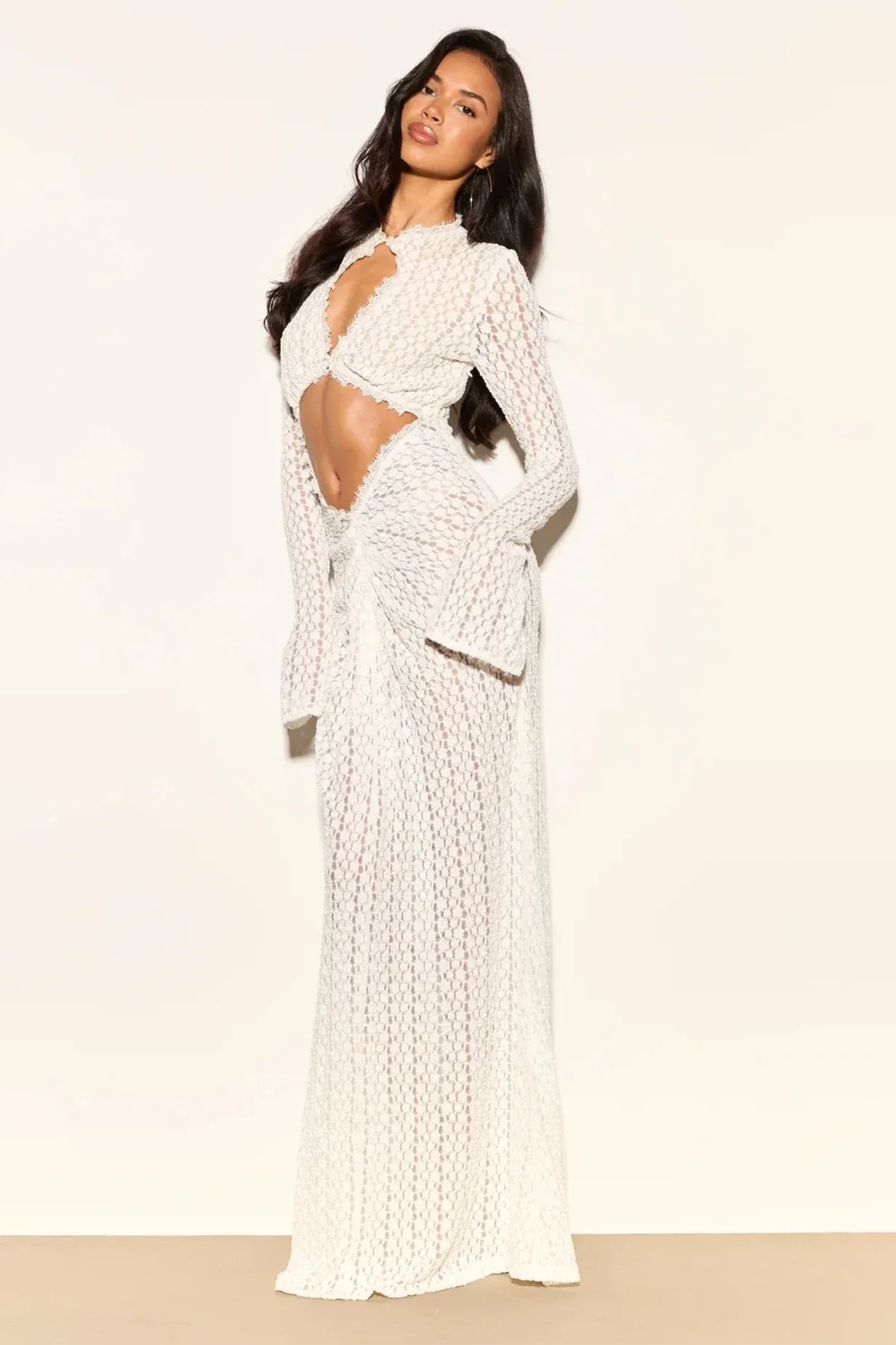 Lace Cut-Out Long Sleeve Maxi Dress