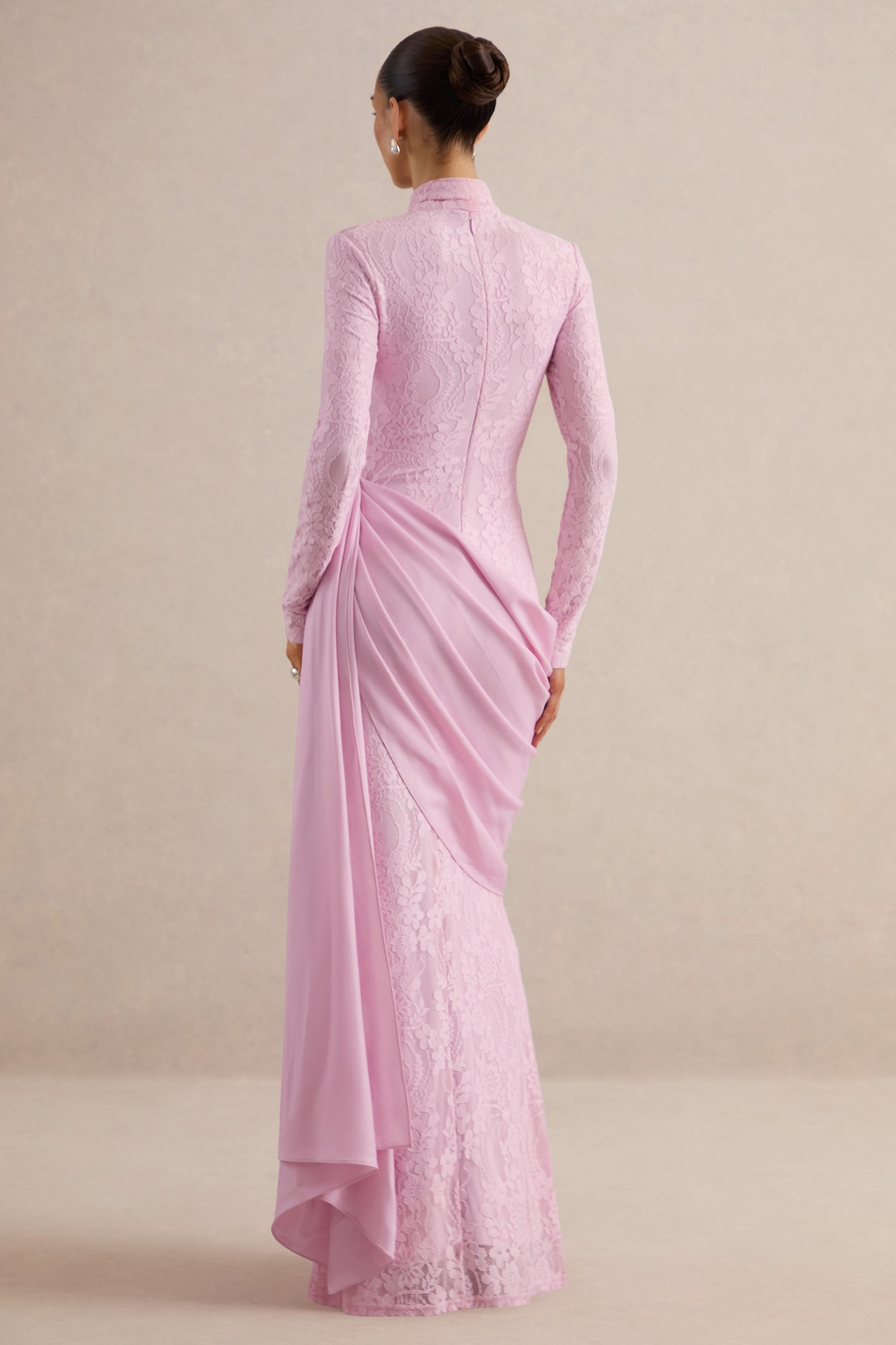 Lace Splicing Jersey Long Sleeve Maxi Dress