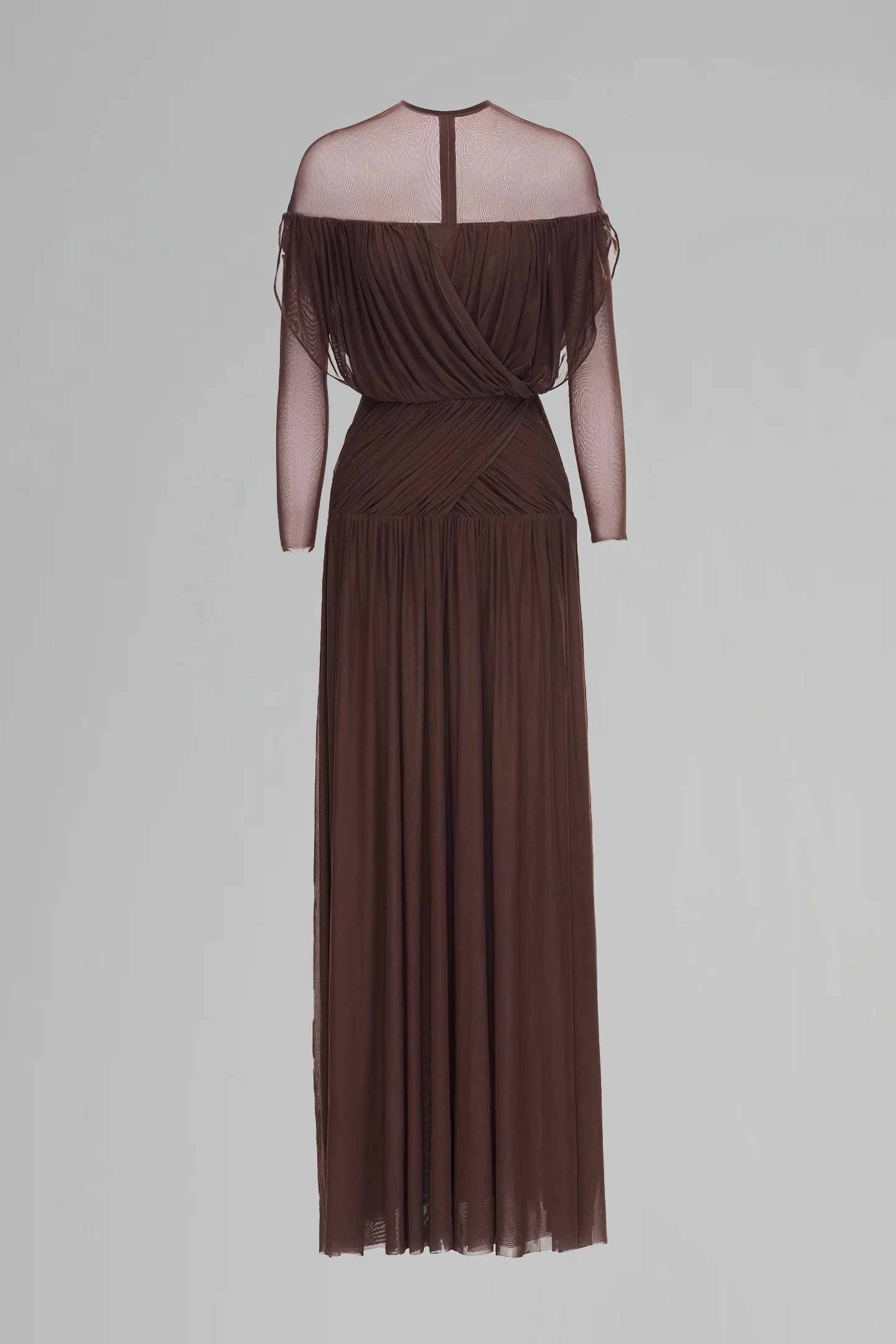 Mesh Gathering Long Sleeve Maxi Dress