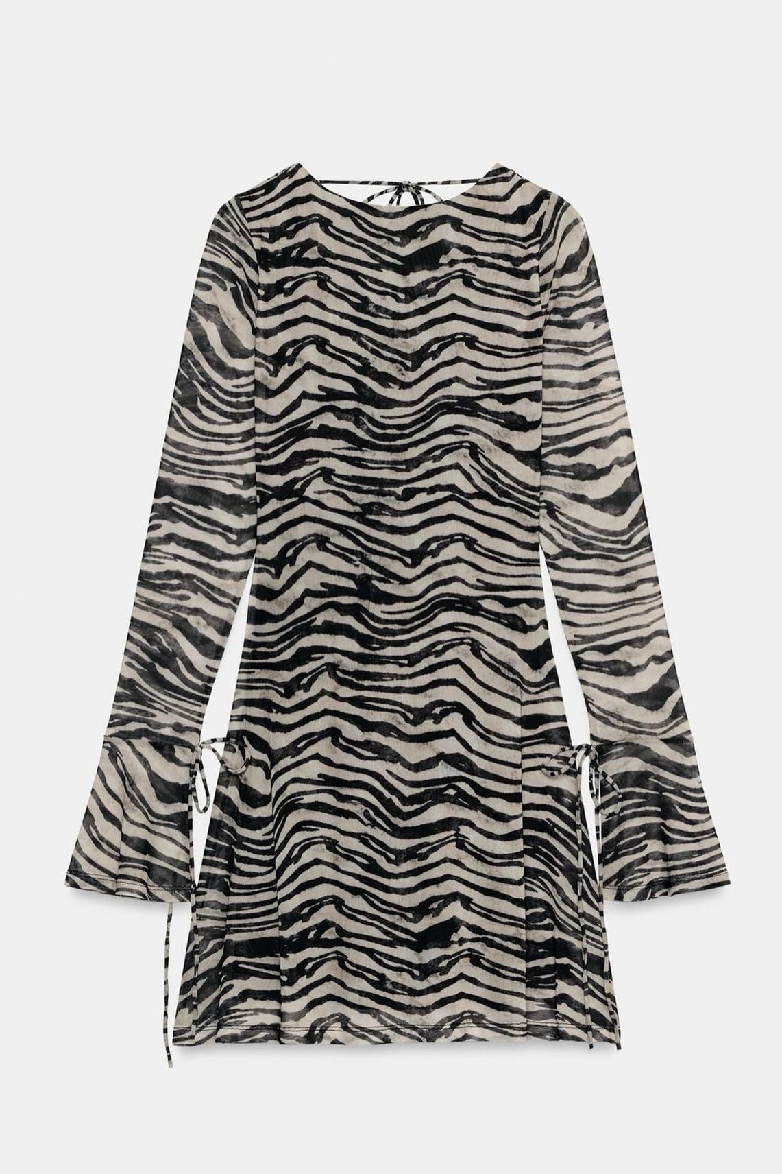 Mesh Zebra Print Backless Mini Dress