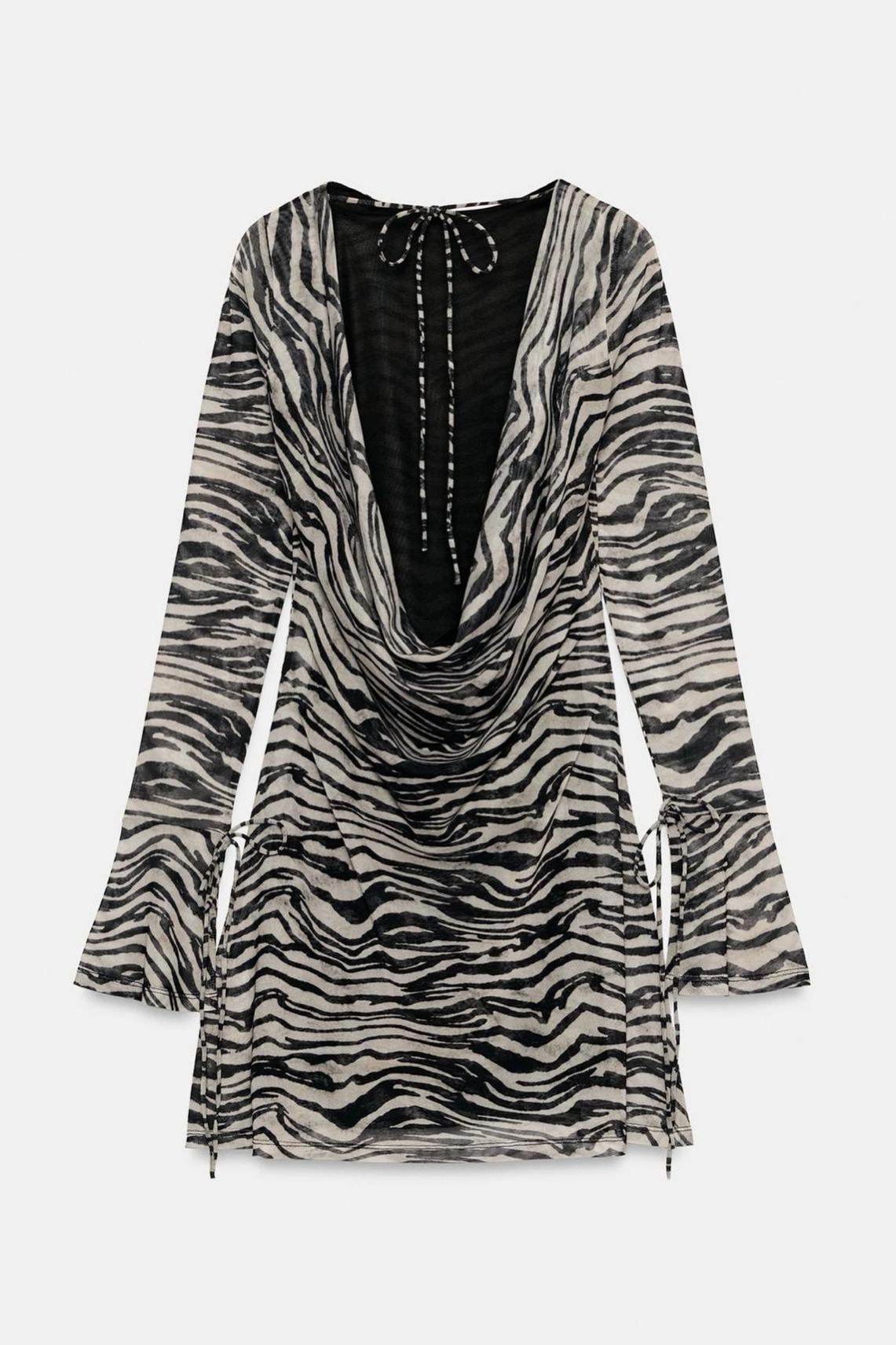 Mesh Zebra Print Backless Mini Dress