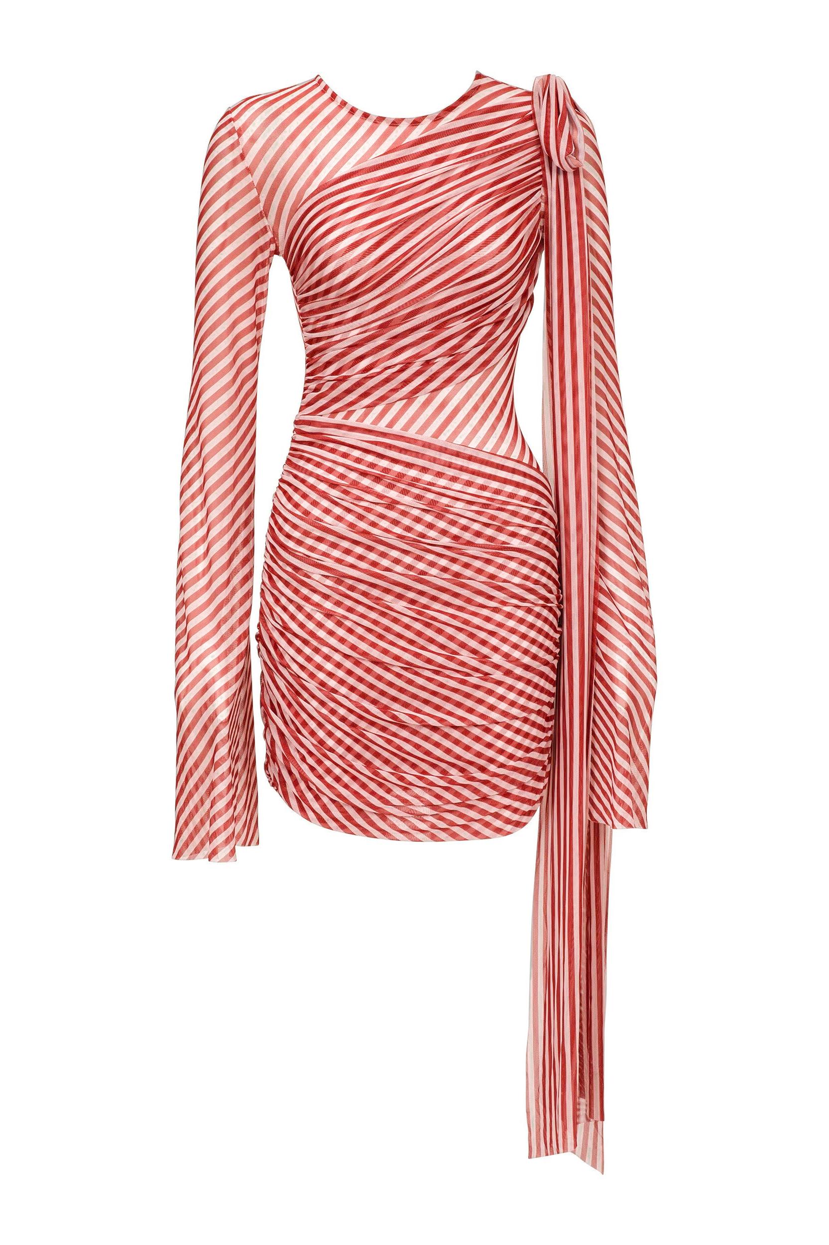 Mesh Stripe See-Through Mini Dress