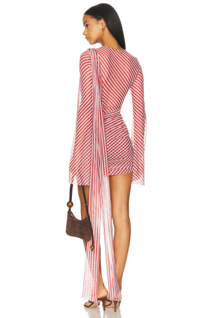 Mesh Stripe See-Through Mini Dress
