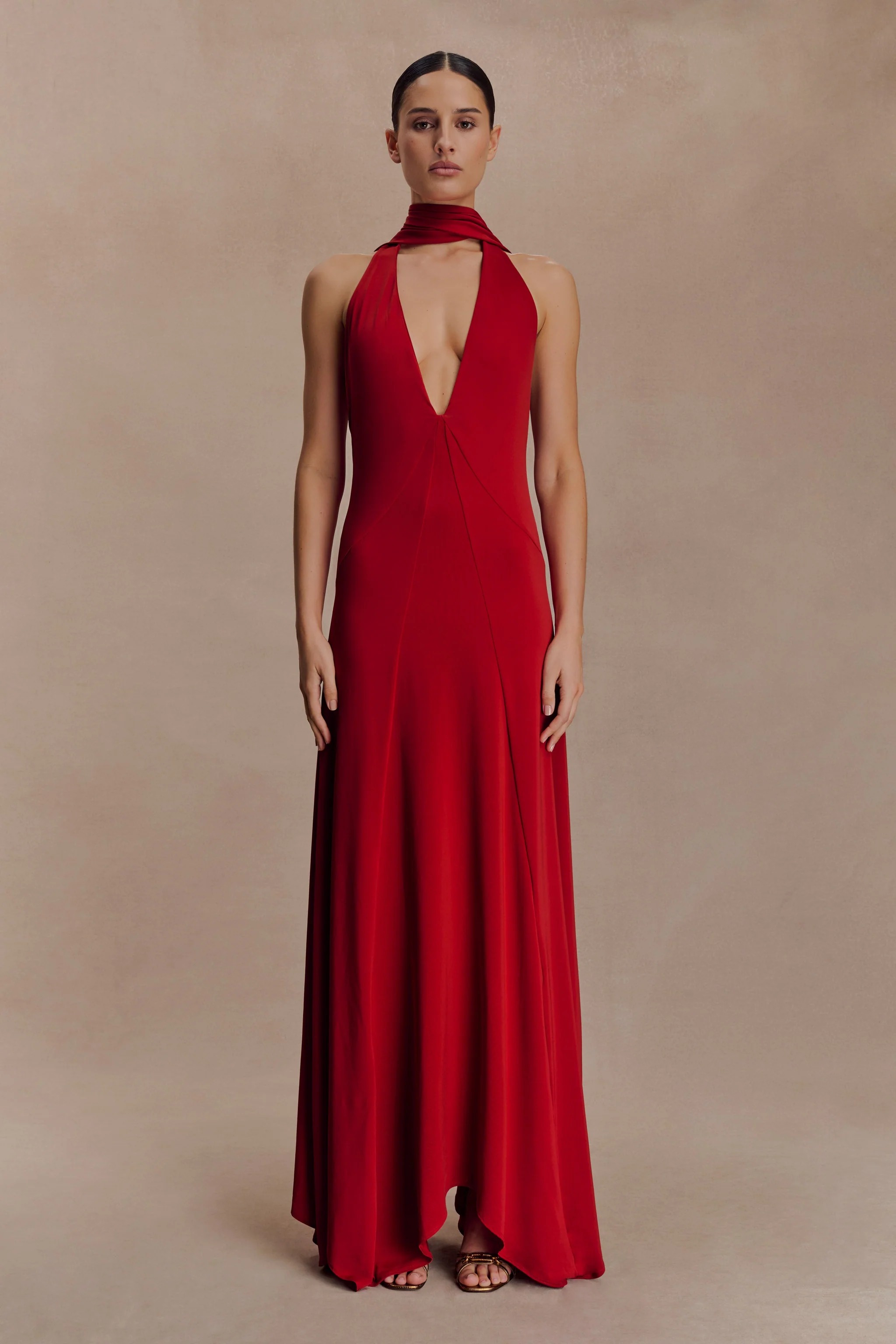 Jersey V-Neck Backless Maxi Dress