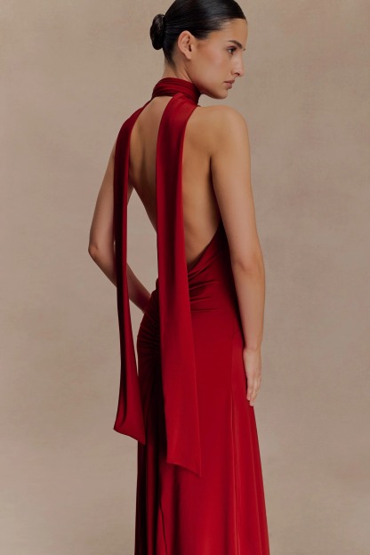 Jersey V-Neck Backless Maxi Dress
