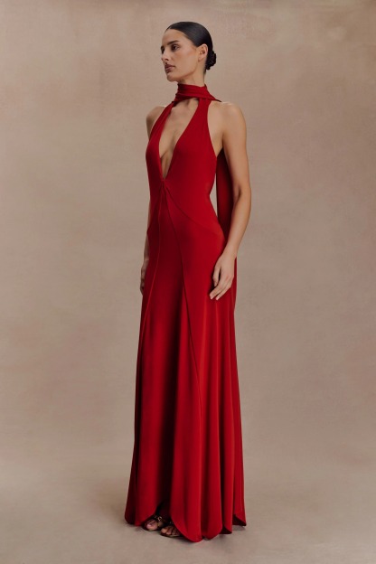 Jersey V-Neck Backless Maxi Dress