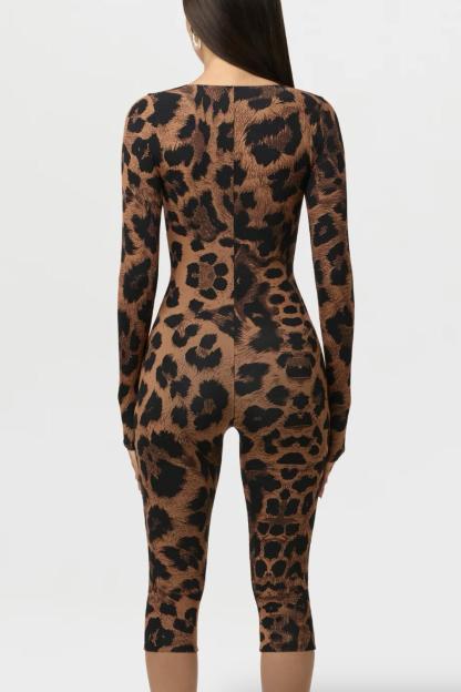 Leopard Print Cut-Out Metal Decorations Jumpsuit