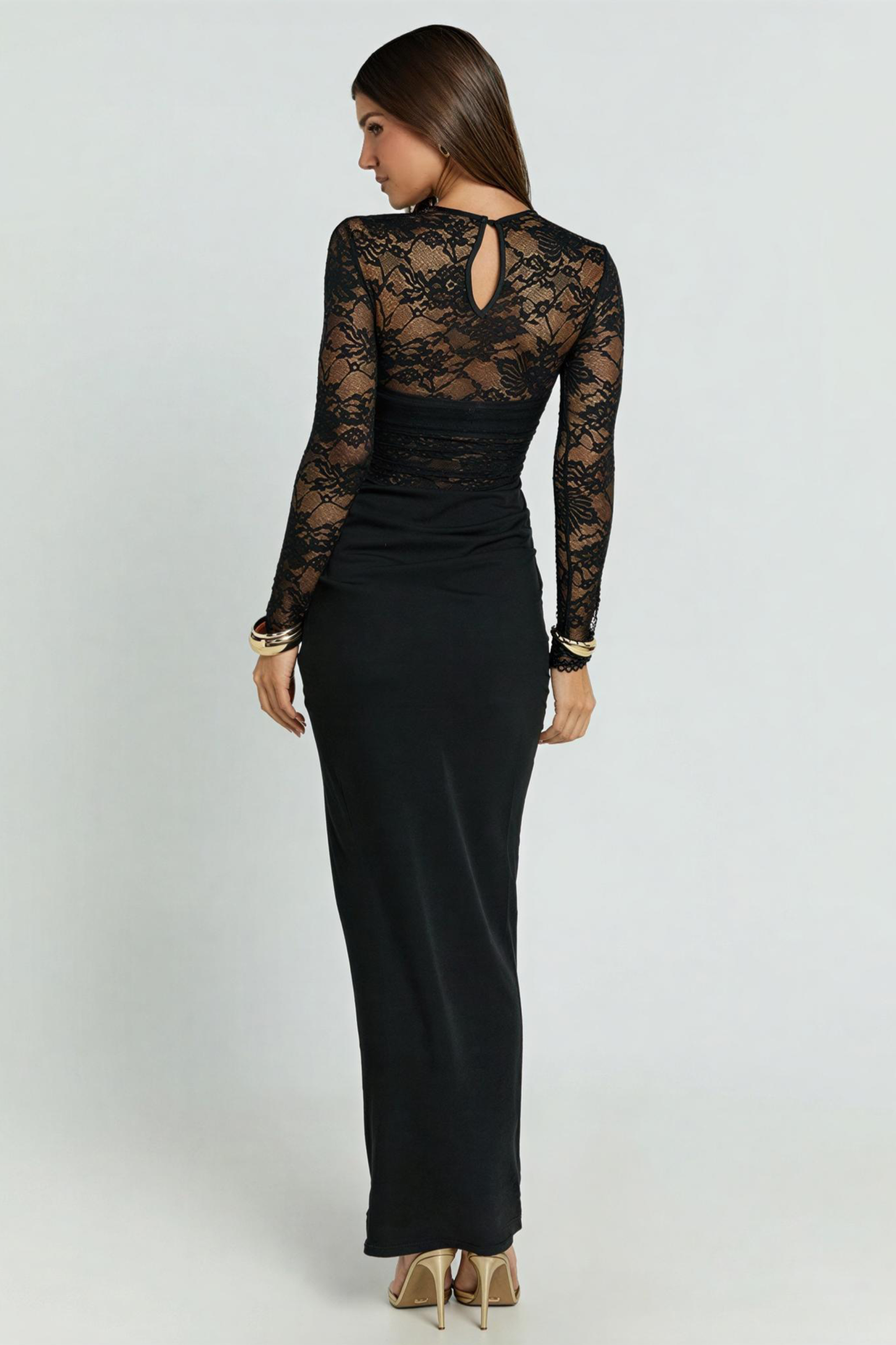 Lace Splicing Jersey See-Through Maxi Dress