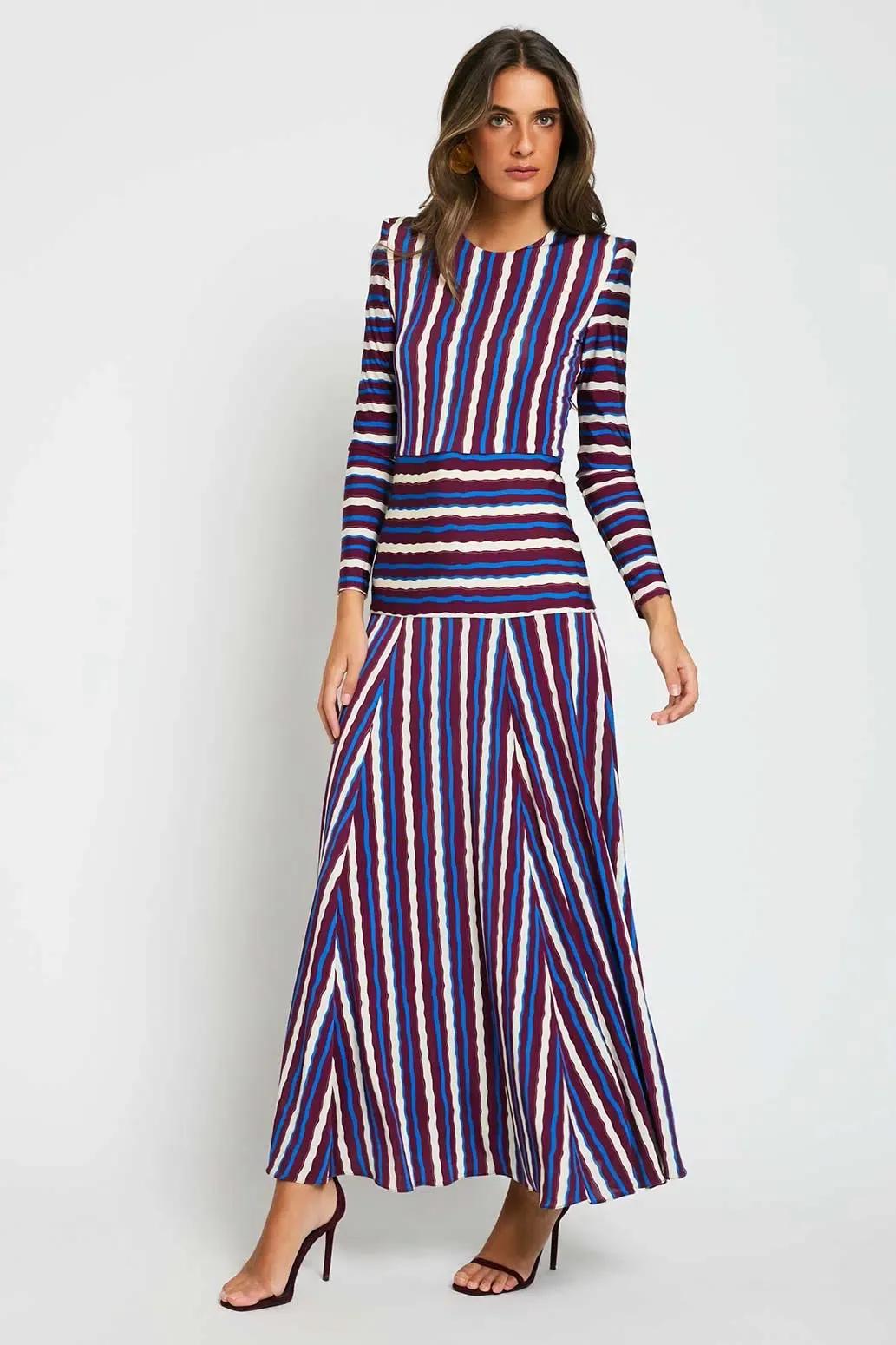 Jersey Stripe Long Sleeve Maxi Dress
