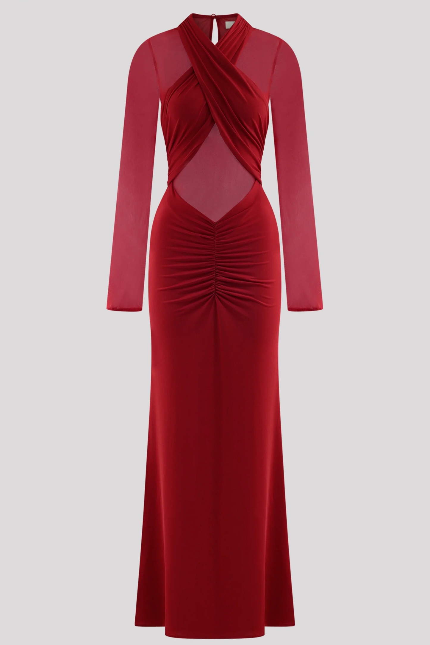 Mesh Around Neck Long Sleeve Midi Dress