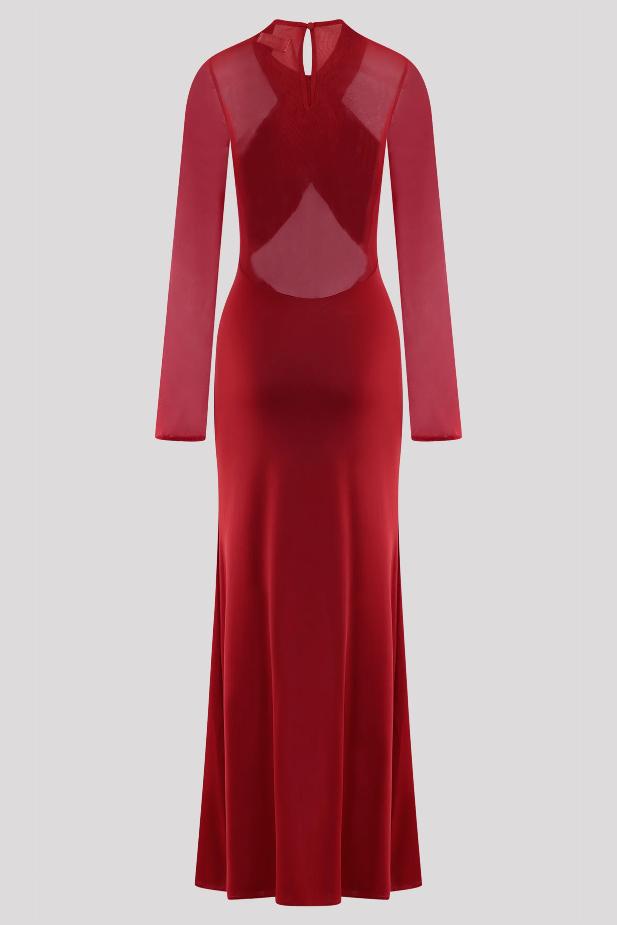 Mesh Around Neck Long Sleeve Midi Dress