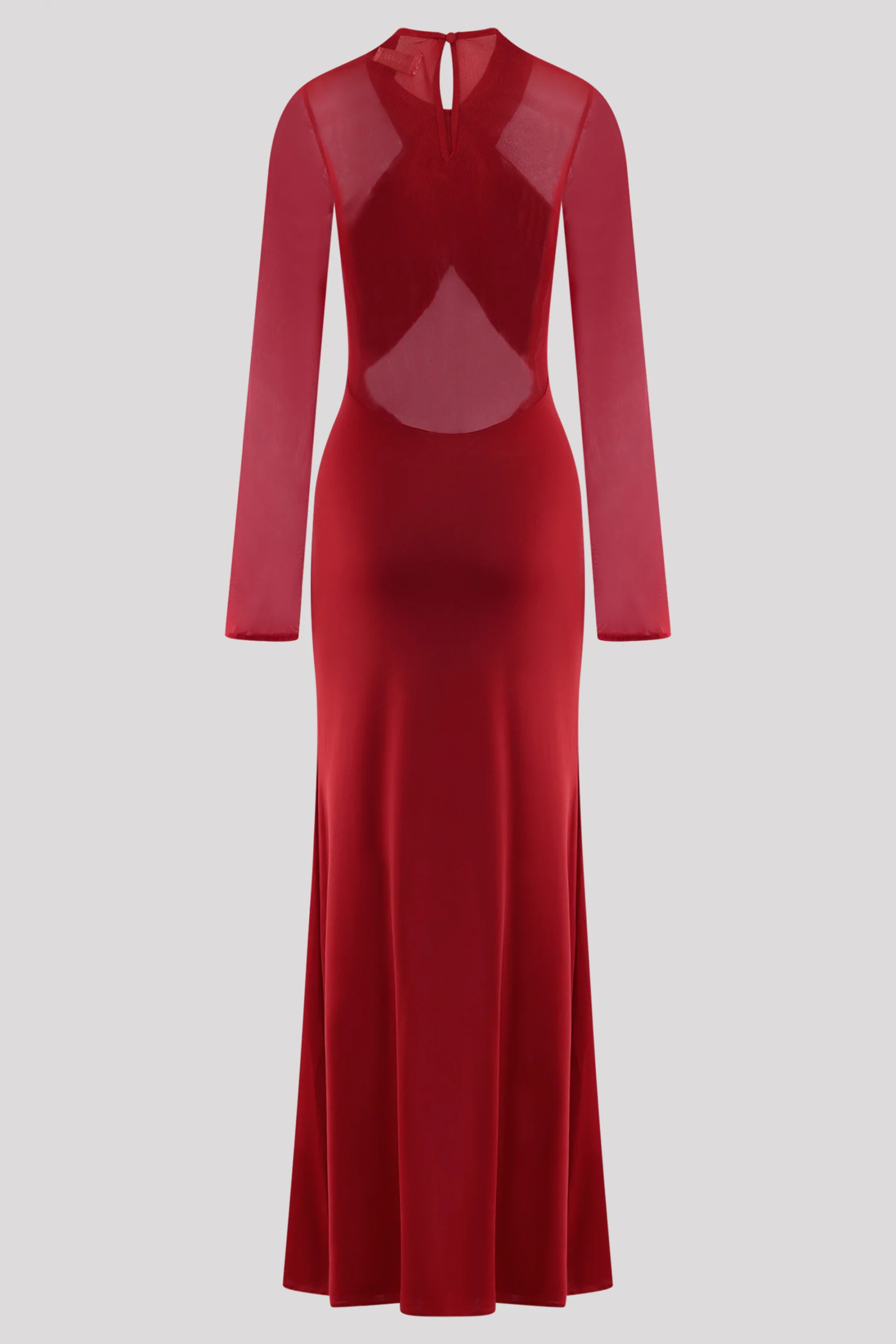 Mesh Around Neck Long Sleeve Midi Dress