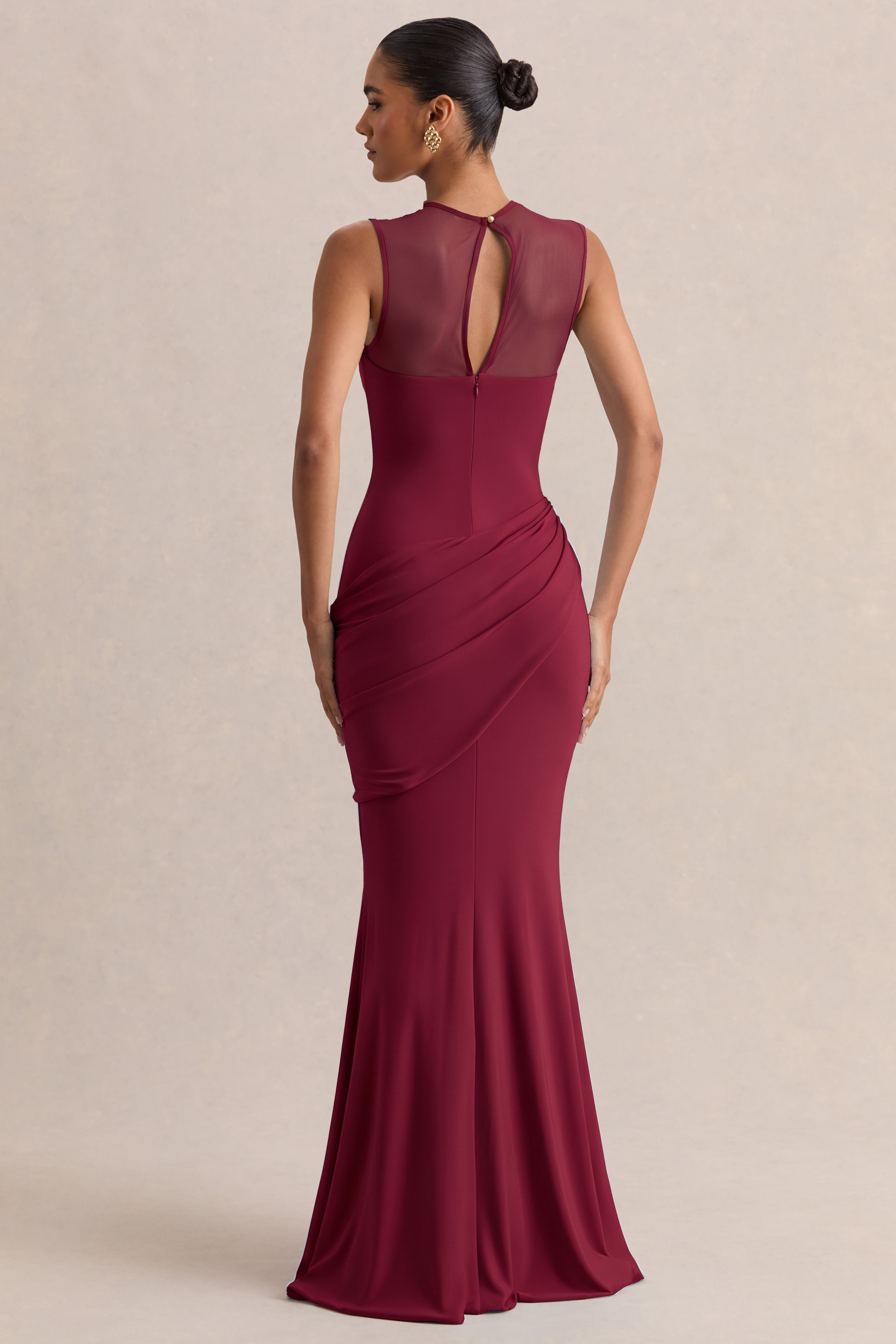 Jersey Splicing Mesh See-Through Maxi Dress