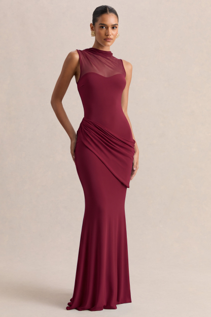 Jersey Splicing Mesh See-Through Maxi Dress