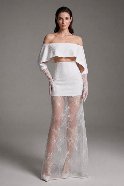 Lace Off Shoulder See-Through Maxi Dress
