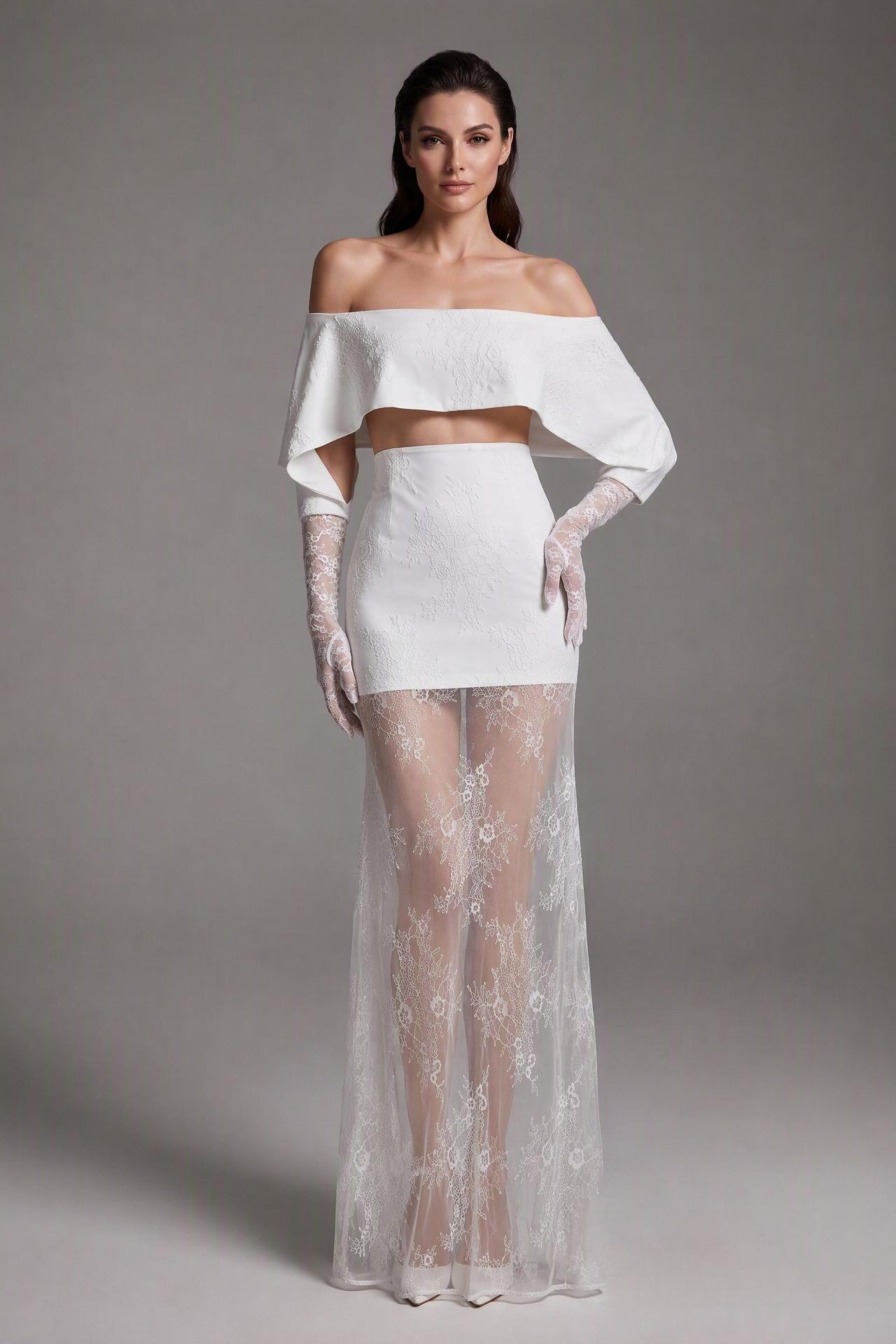 Lace Off Shoulder See-Through Maxi Dress