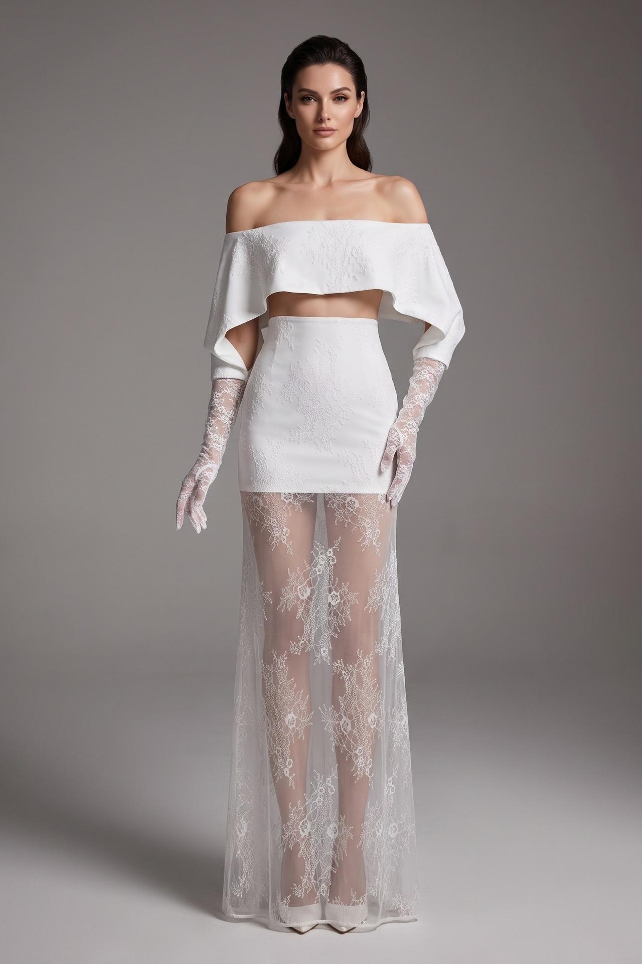 Lace Off Shoulder See-Through Maxi Dress
