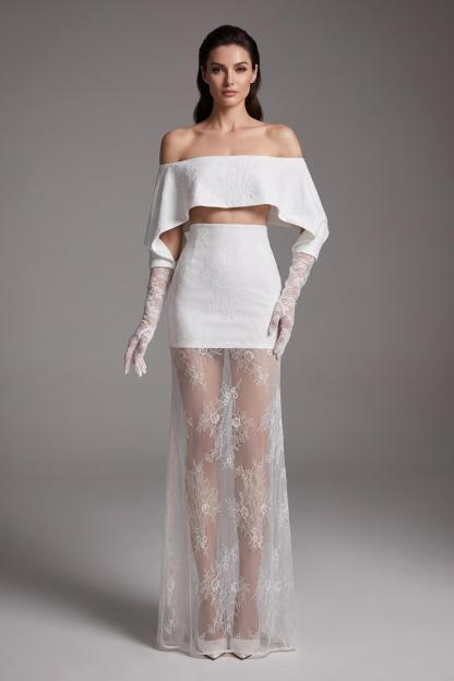 Lace Off Shoulder See-Through Maxi Dress