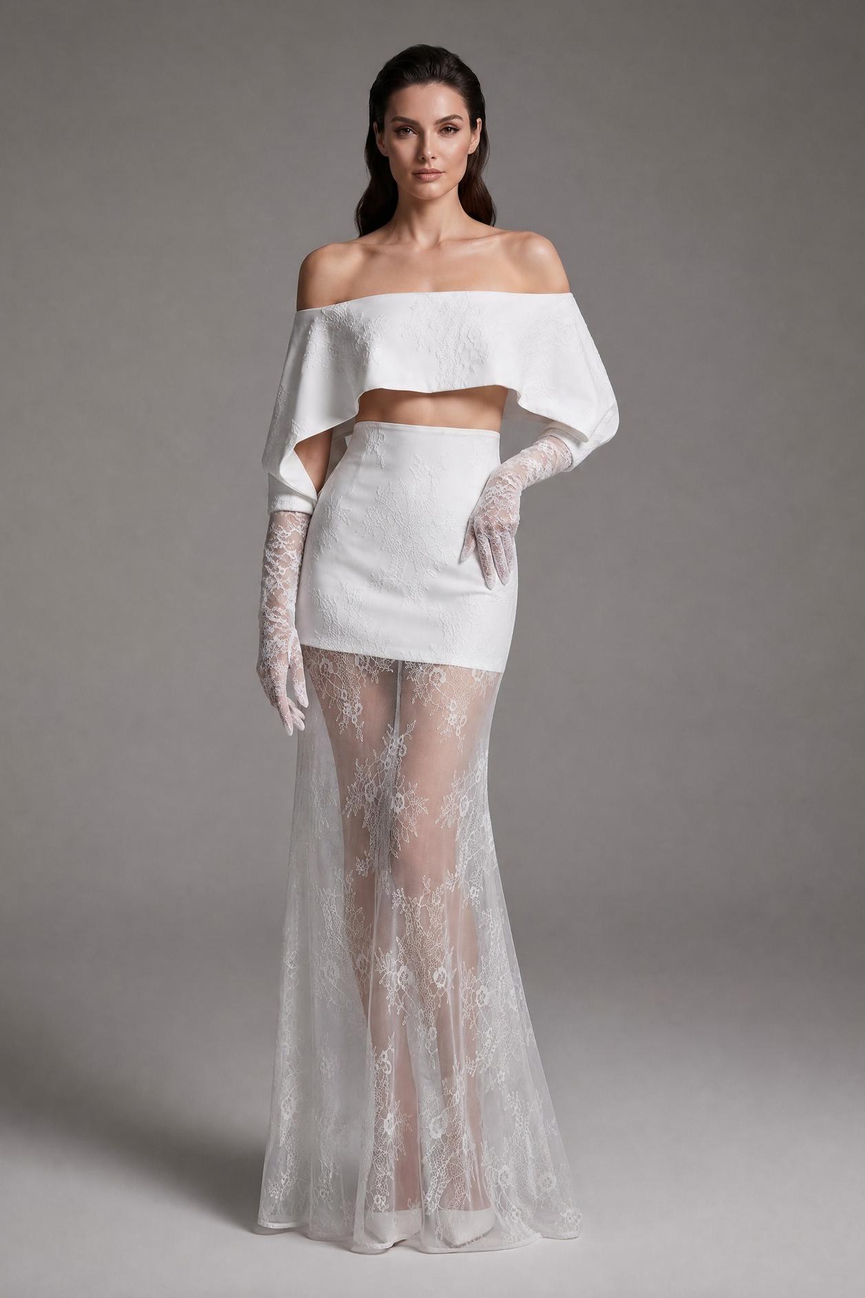 Lace Off Shoulder See-Through Maxi Dress