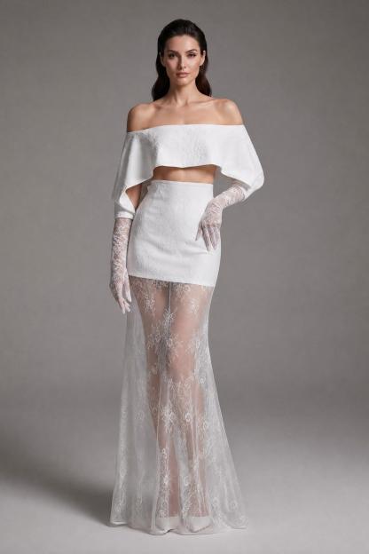 Lace Off Shoulder See-Through Maxi Dress