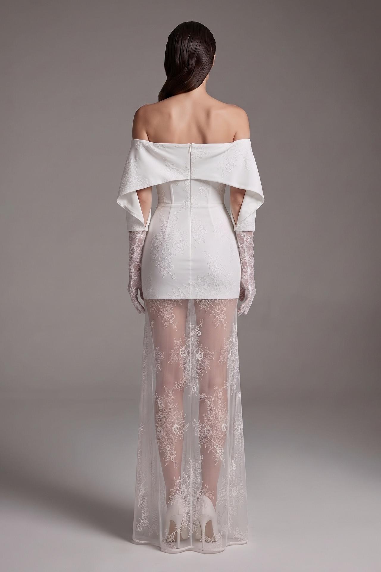 Lace Off Shoulder See-Through Maxi Dress