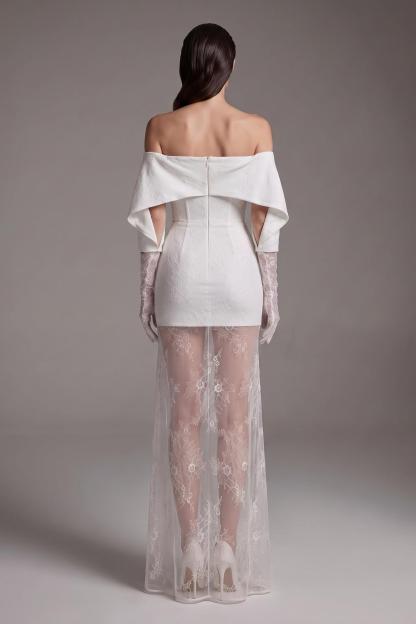 Lace Off Shoulder See-Through Maxi Dress