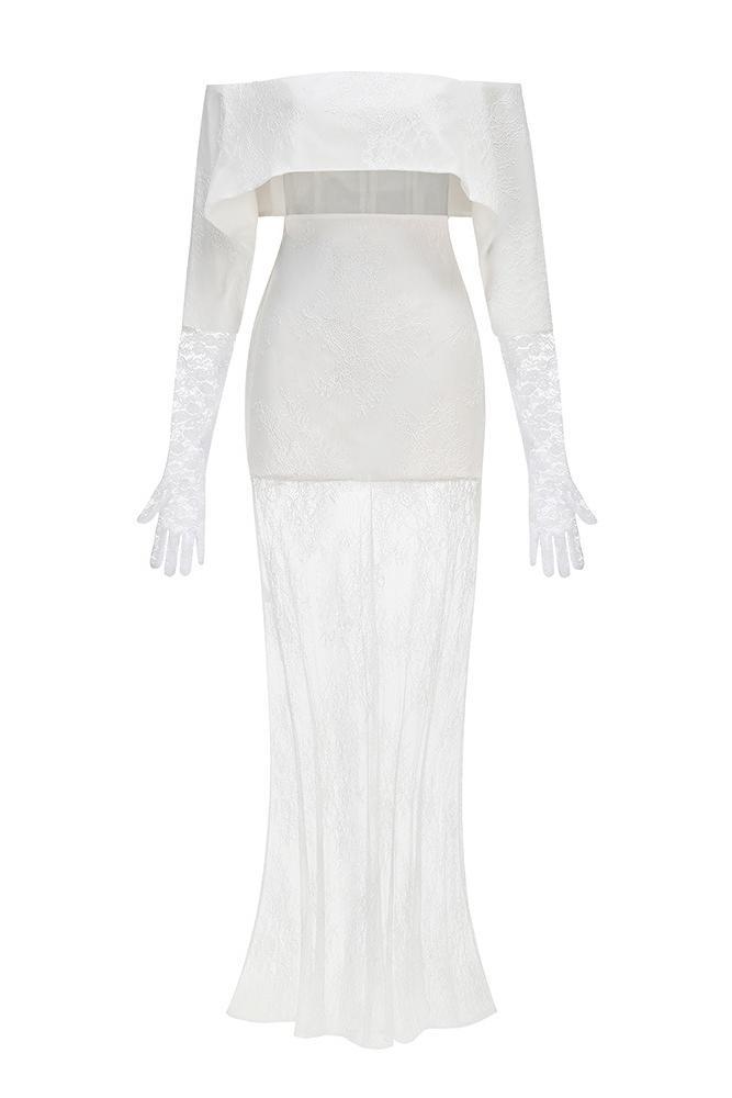Lace Off Shoulder See-Through Maxi Dress