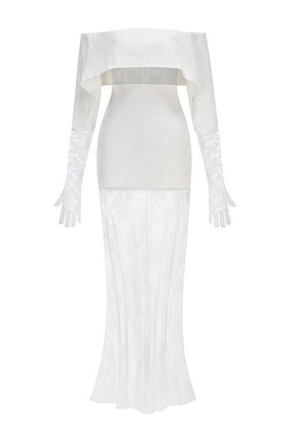 Lace Off Shoulder See-Through Maxi Dress