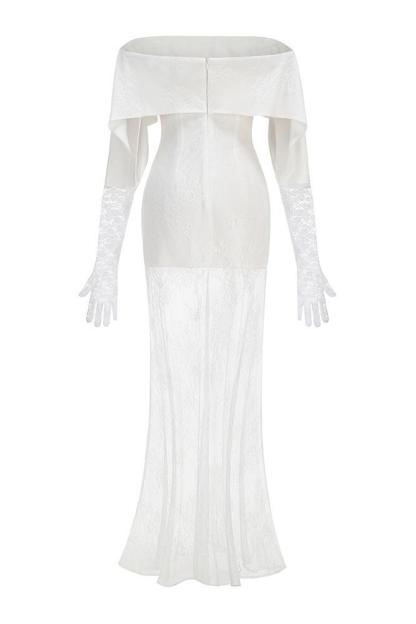 Lace Off Shoulder See-Through Maxi Dress