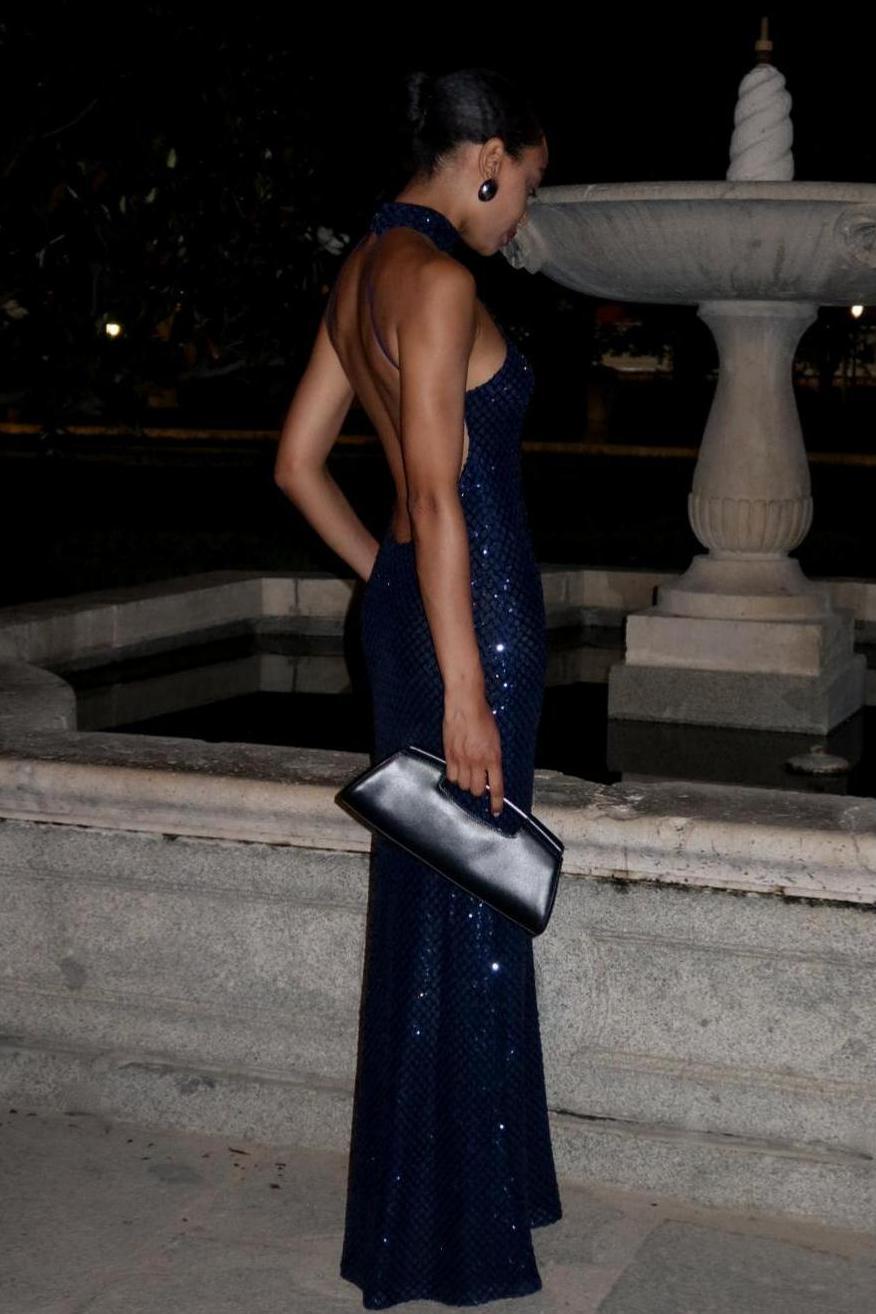 Sequin Halter Neck Backless Maxi Dress