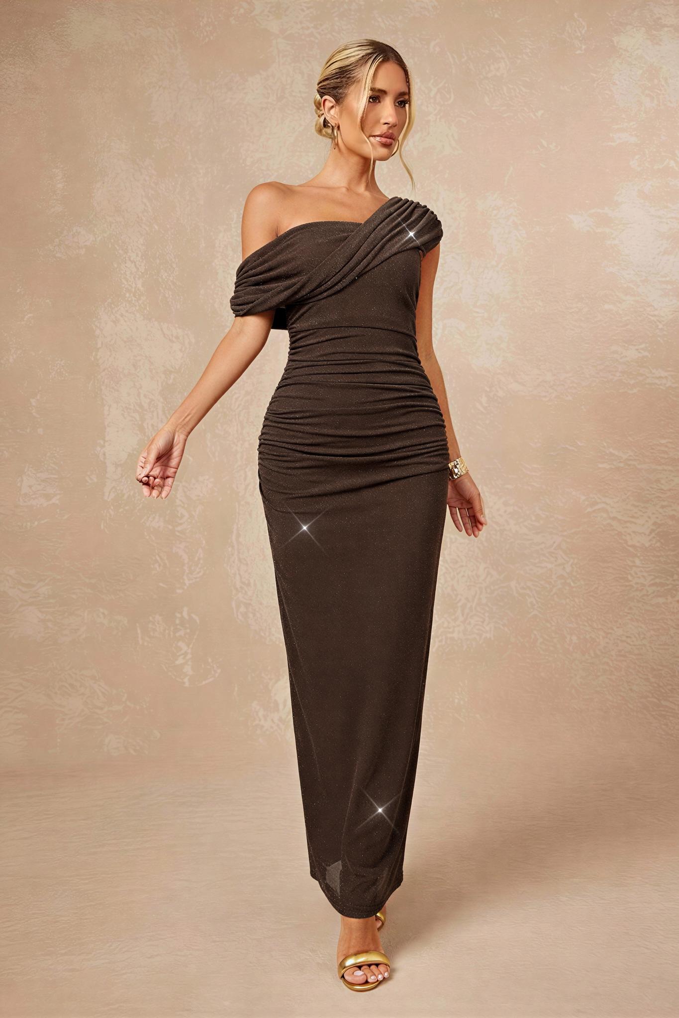 Luxury Skew Collar Slit Maxi Dress