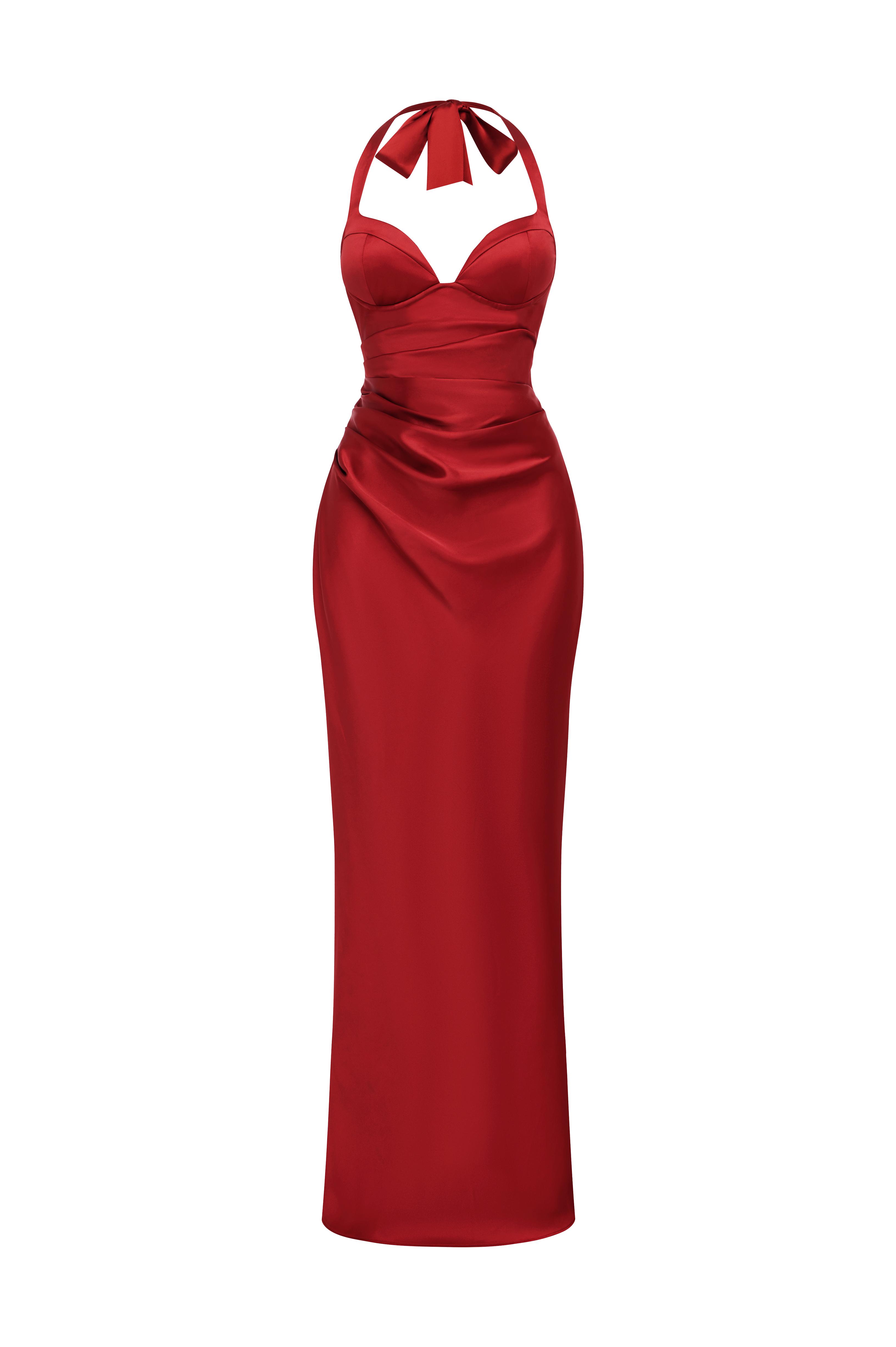 Satin Halter Neck Tie-Up Maxi Dress