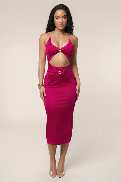 Solid Gold Accents Cut-Out Midi Dress