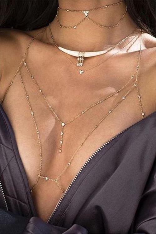 Rhinestone Metal Chest Chain