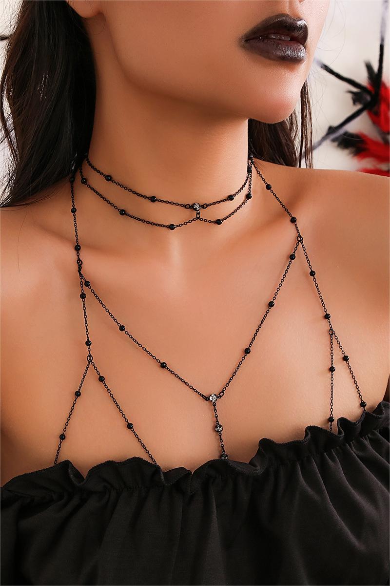 Rhinestone Metal Chest Chain