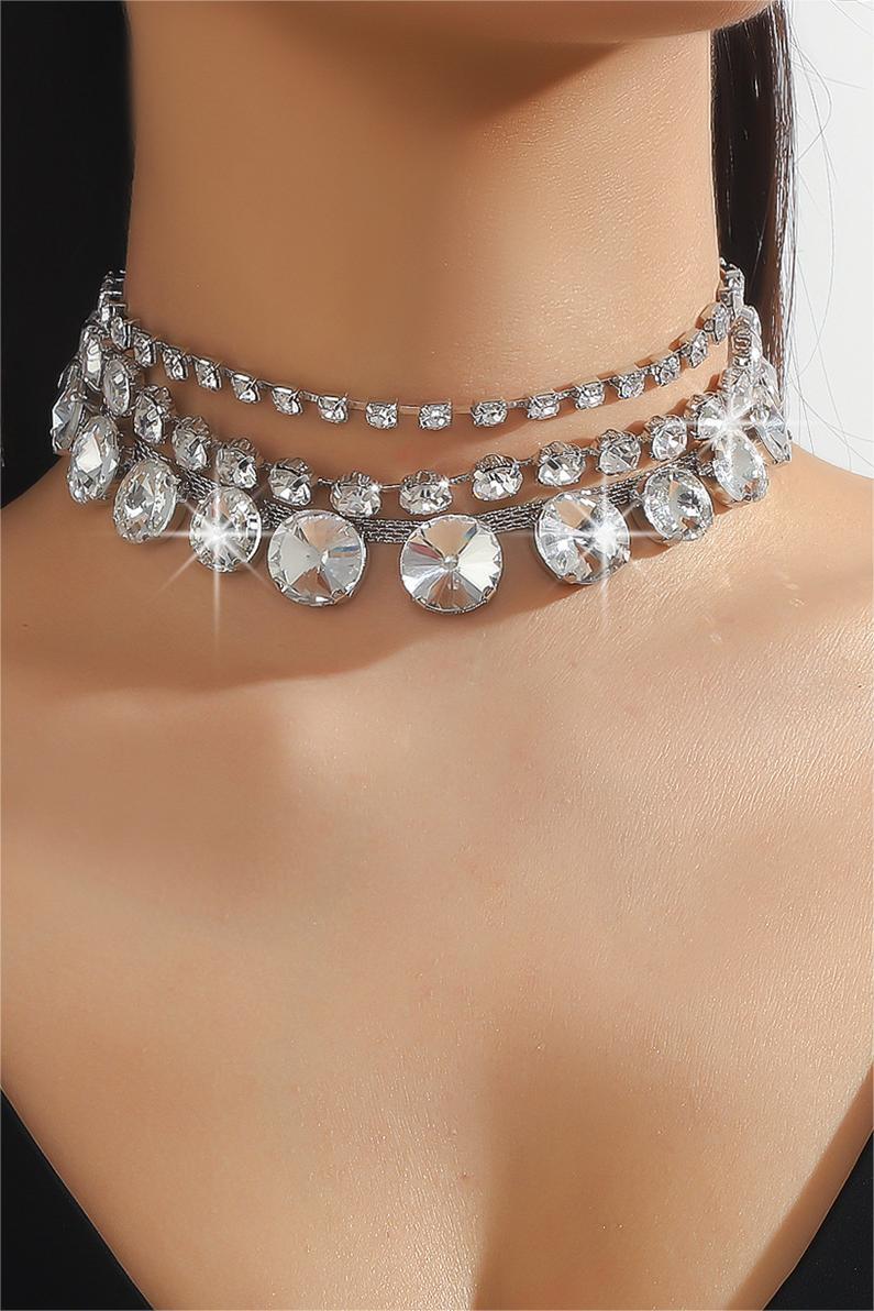 Faux Diamond Multi Layered Necklace