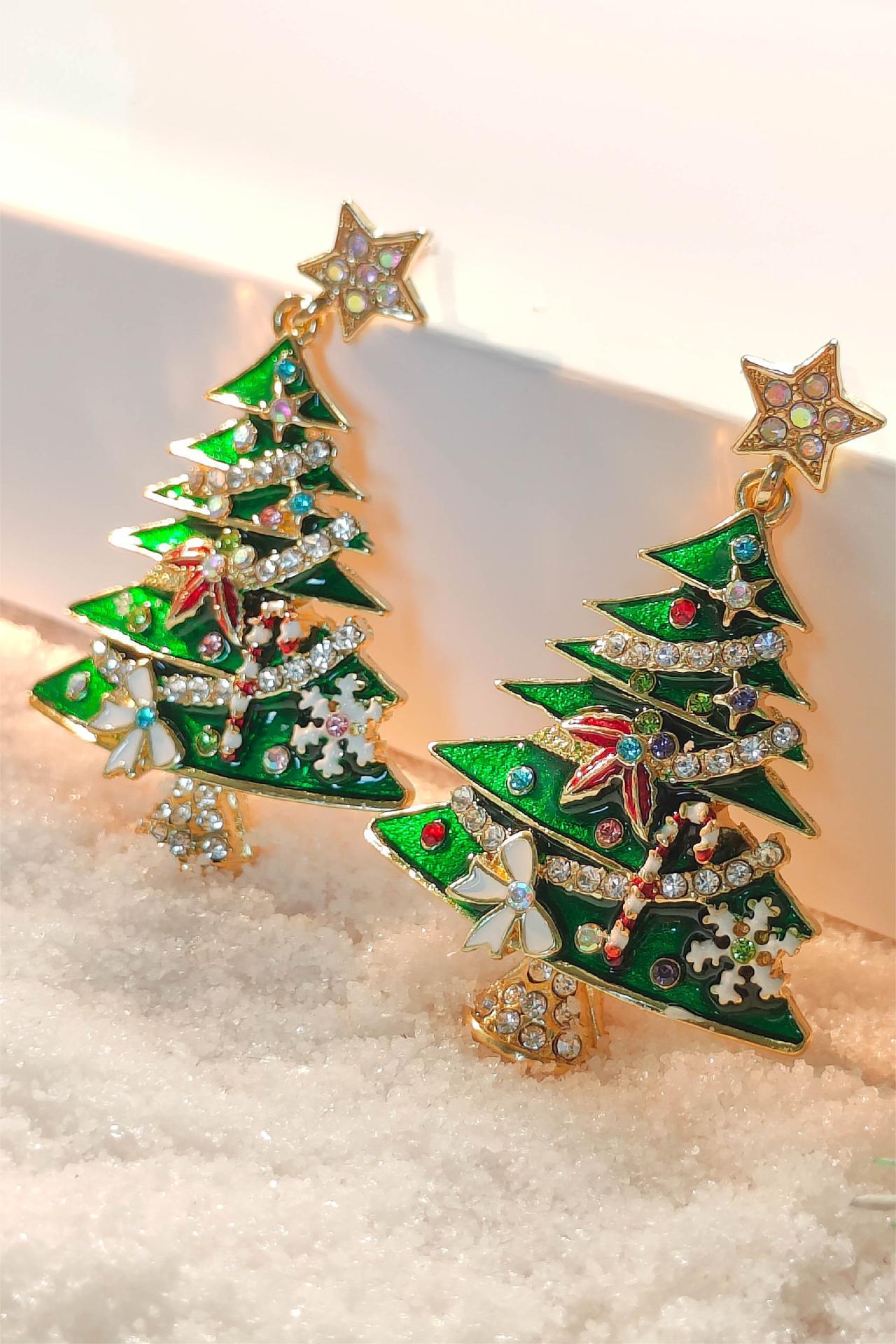 Faux Diamond Christmas Tree Shape Earrings