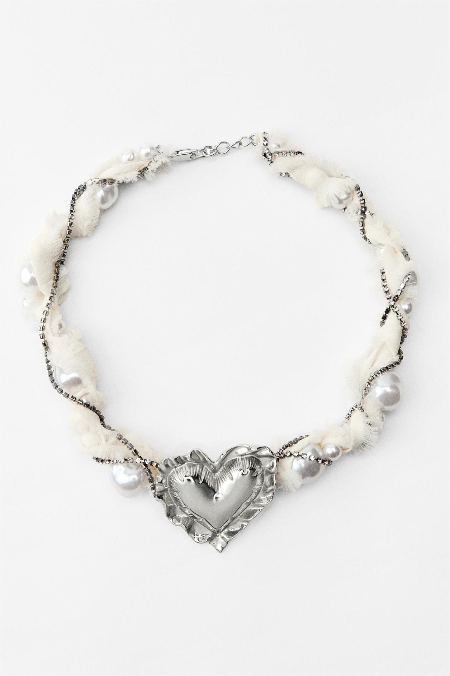 Faux Pearl Metal Heart Necklace