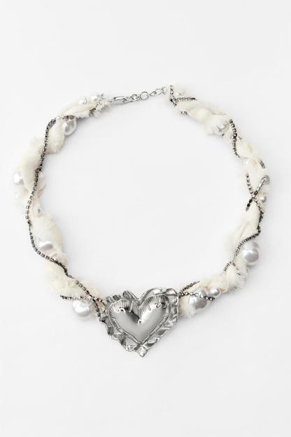 Faux Pearl Metal Heart Necklace
