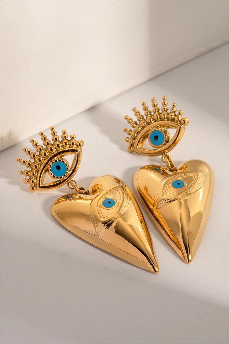 Metal Heart Shape Eye Shape Drop Earrings