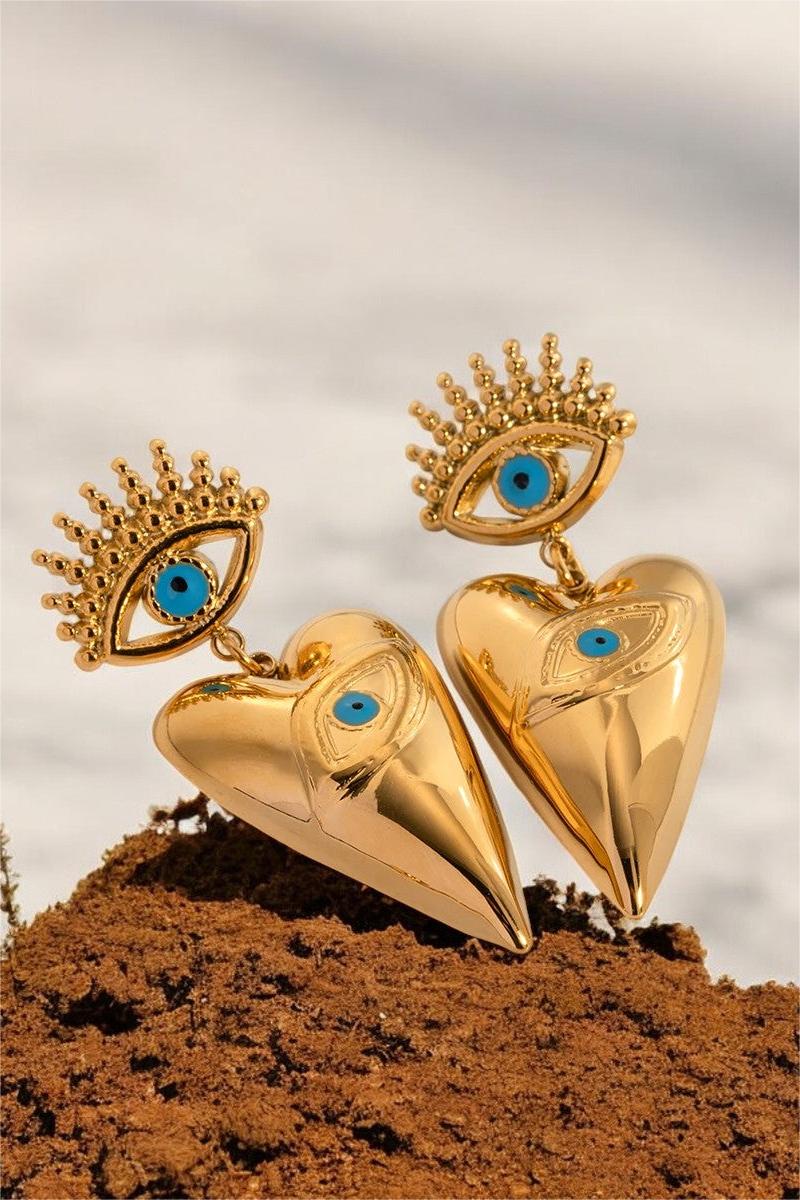 Metal Heart Shape Eye Shape Drop Earrings