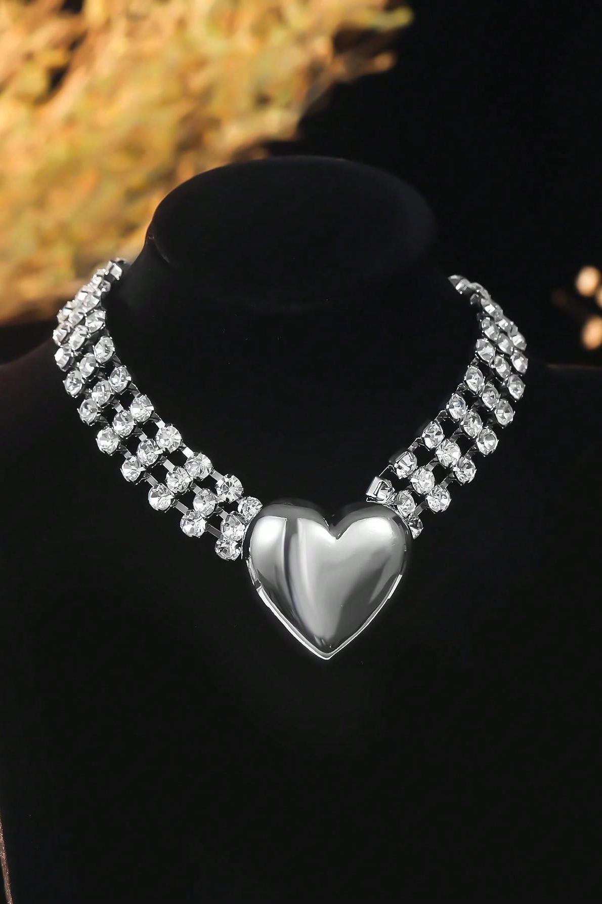 Rhinestone Metal Heart Necklace