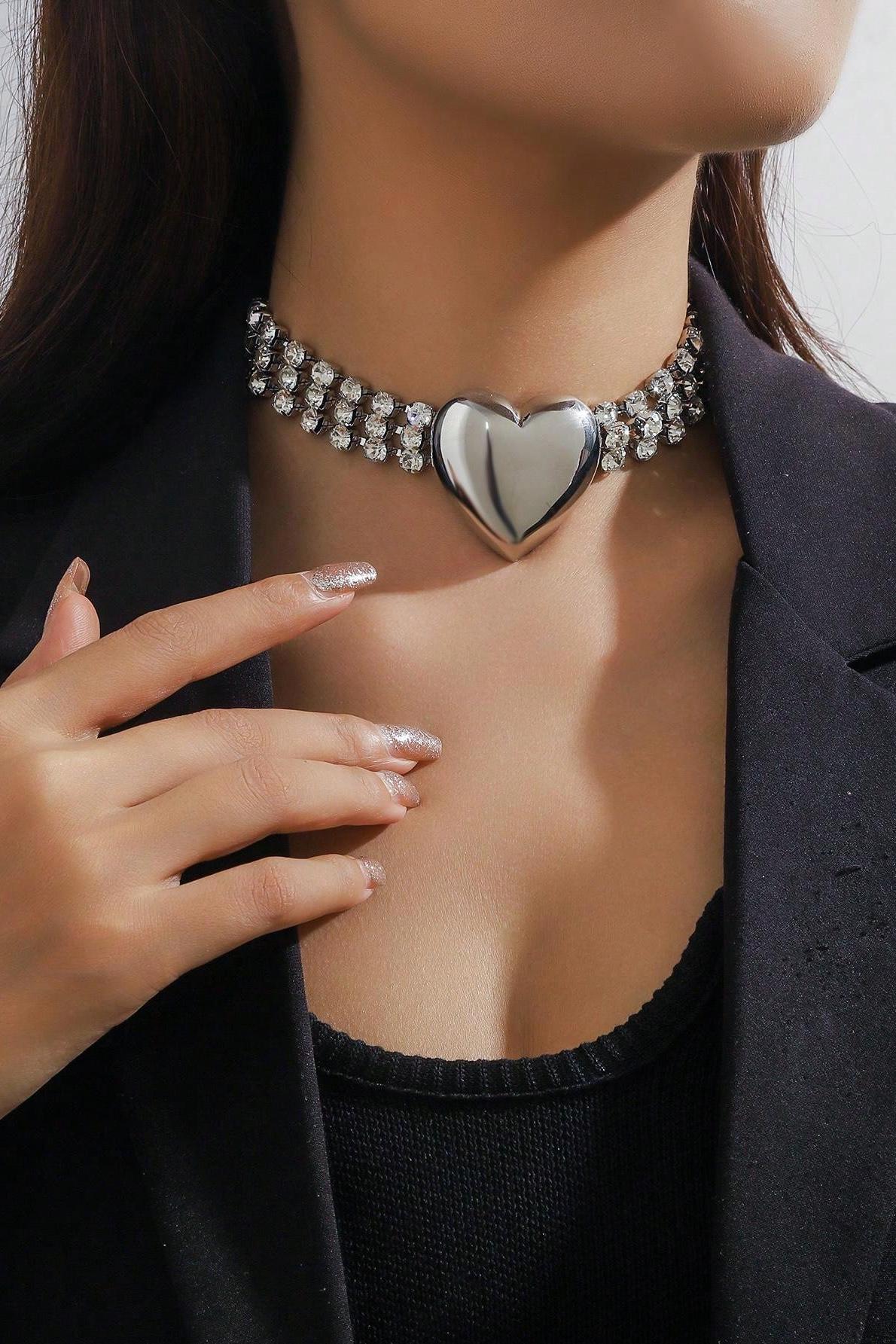 Rhinestone Metal Heart Necklace