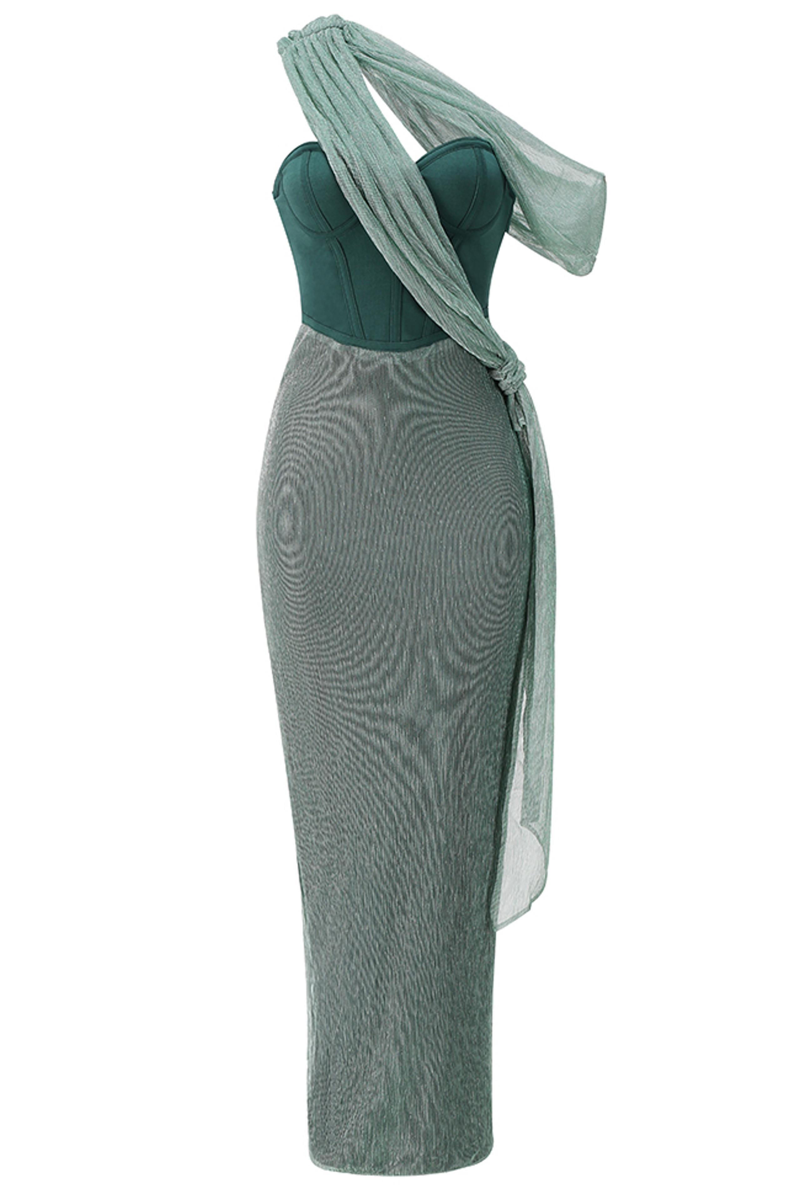 Draped One-Shoulder Corset Maxi Dress