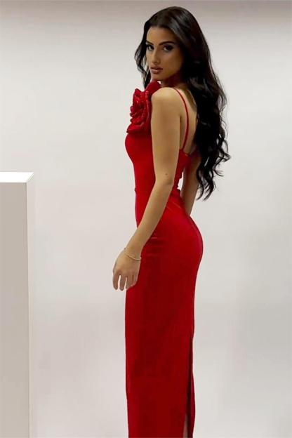 3D Flower One-Shoulder Bodycon Maxi Dress